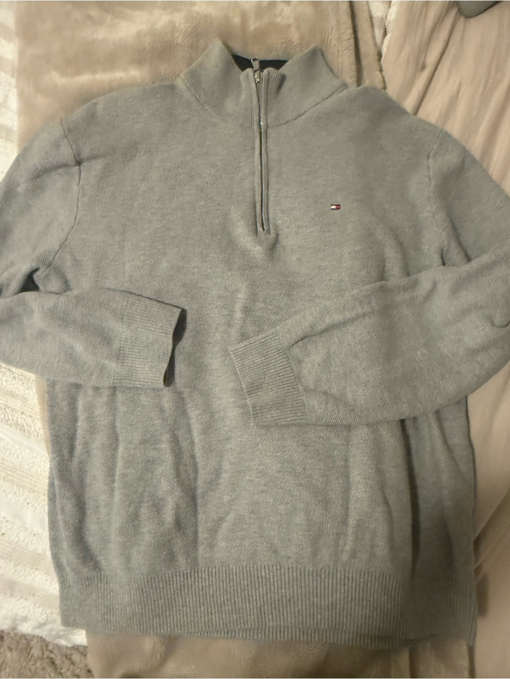 Tommy Hilfiger Men’s XL 1/4 Zip Knit Sweater Light Gray 100% Cotton Pullover